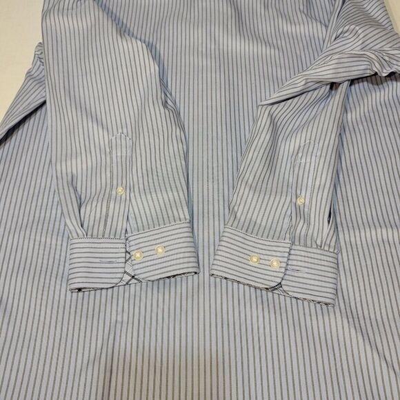 EGARA Shirt Mens XXL 2XL Blue White Striped Button Up Dress Shirt Cotton - Picture 14 of 15